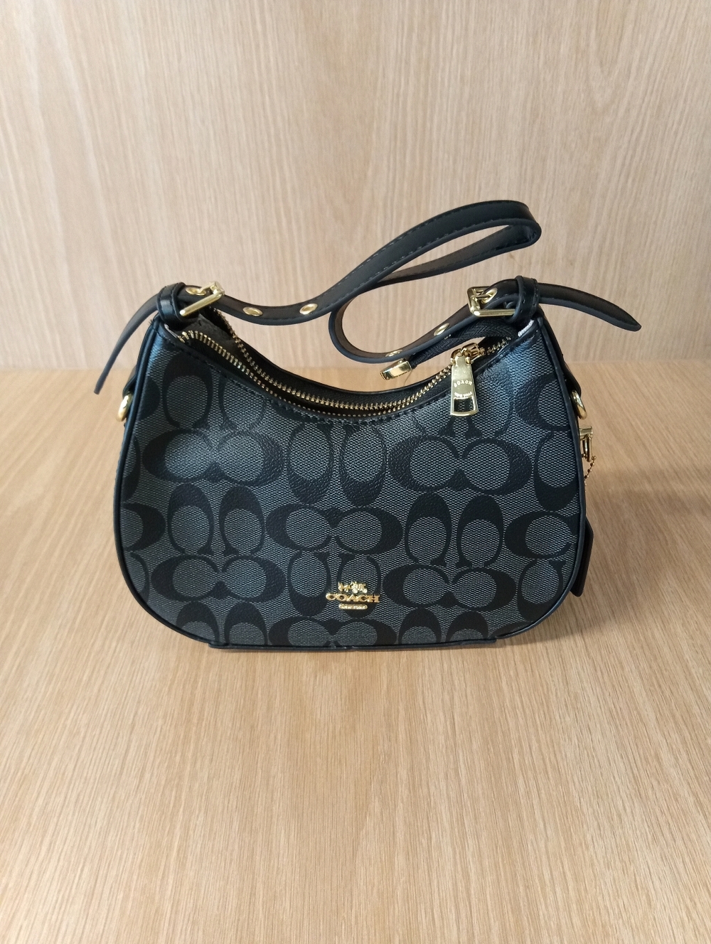 Coach Black/Gold C Print Shoulder Bag
